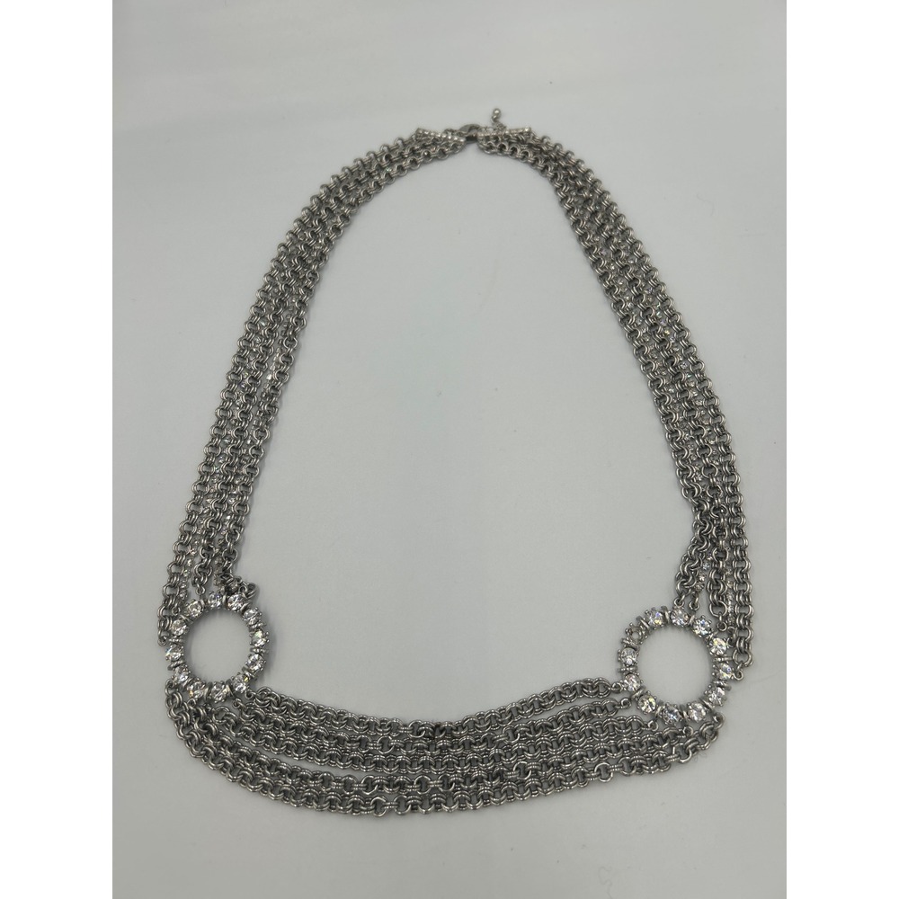 White House Black Market Multi Strand Silver Tone Crystal Statement Necklace